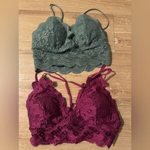 Dry Goods Lace Bralette Duo - Green and Burgundy